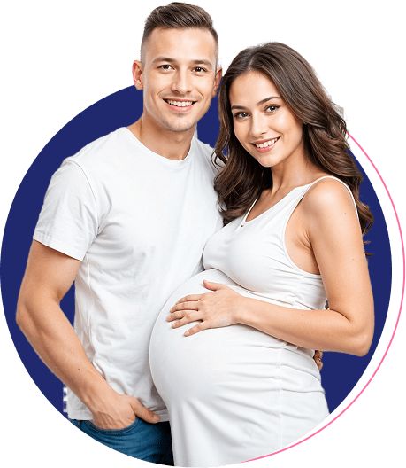 Happy pregnant couple smiling, expecting baby, maternity portrait